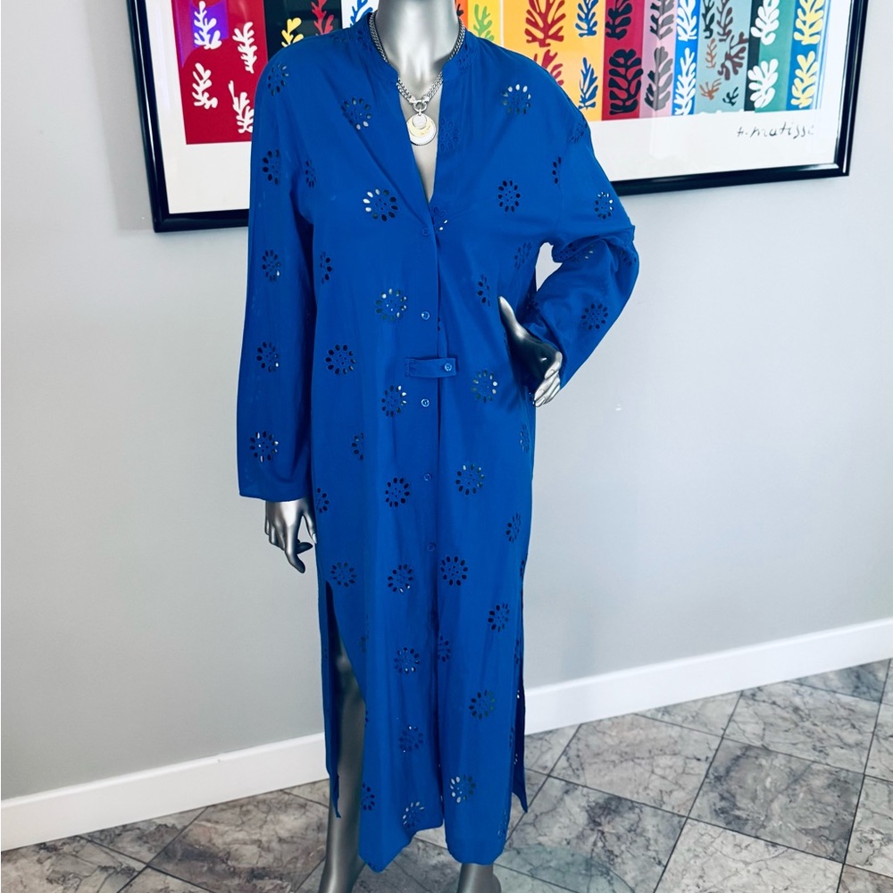 Zara of Paris / Vibrant Blue Eyelet Button-Up Dress or Duster
